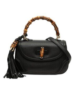 Gucci New Bamboo Small Tassel 2-Way Shoulder Bag Black Leather